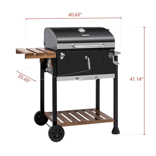 24-Inch Charcoal Grill with Handle and Folding Table