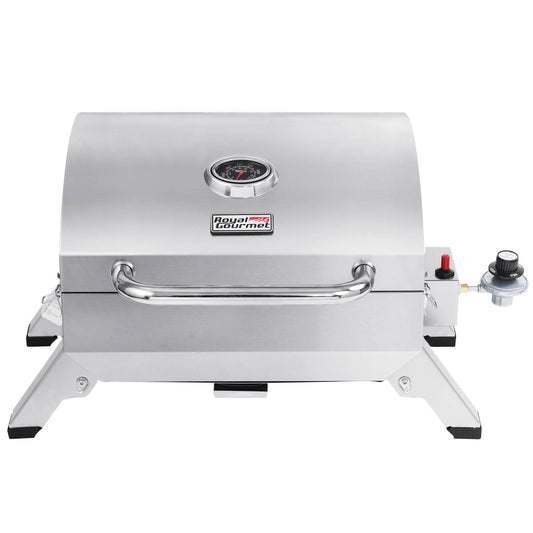 BBQ Tabletop Gas Grill with Folding Legs and Lockable Lid