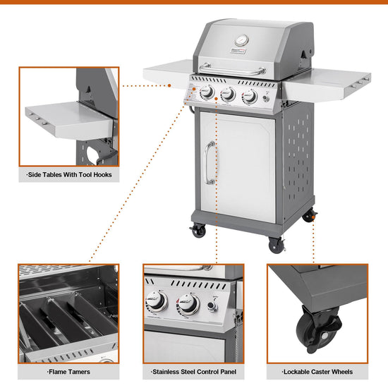 3-Burner Cabinet Style Gas Grill - Royal Gourmet