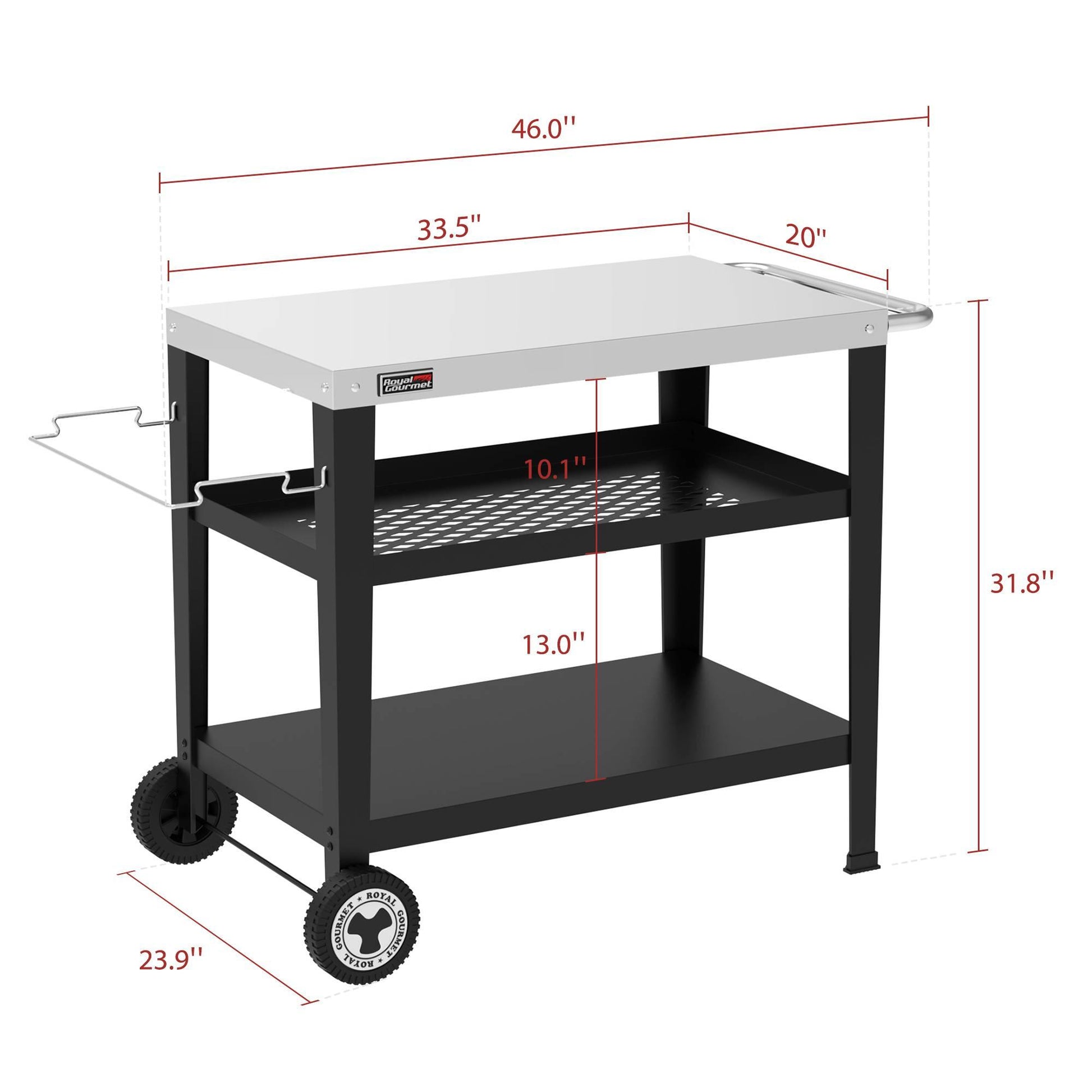 3-Shelf Stainless Steel Grill Cart with Wheels - Royal Gourmet
