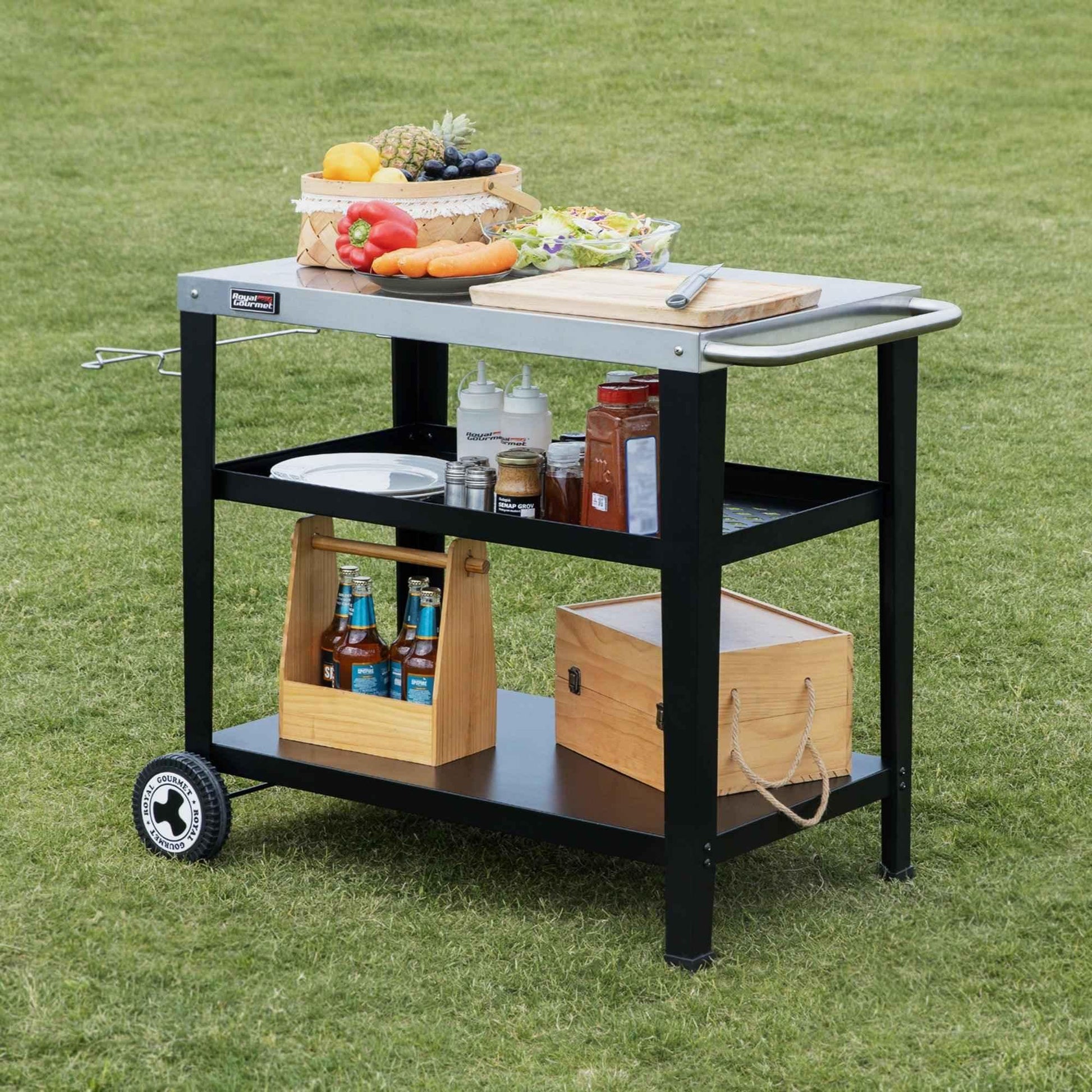 3-Shelf Stainless Steel Grill Cart with Wheels - Royal Gourmet