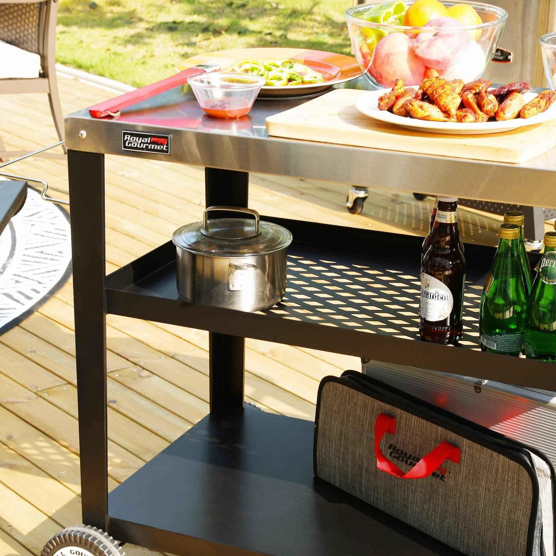 3-Shelf Stainless Steel Grill Cart with Wheels - Royal Gourmet