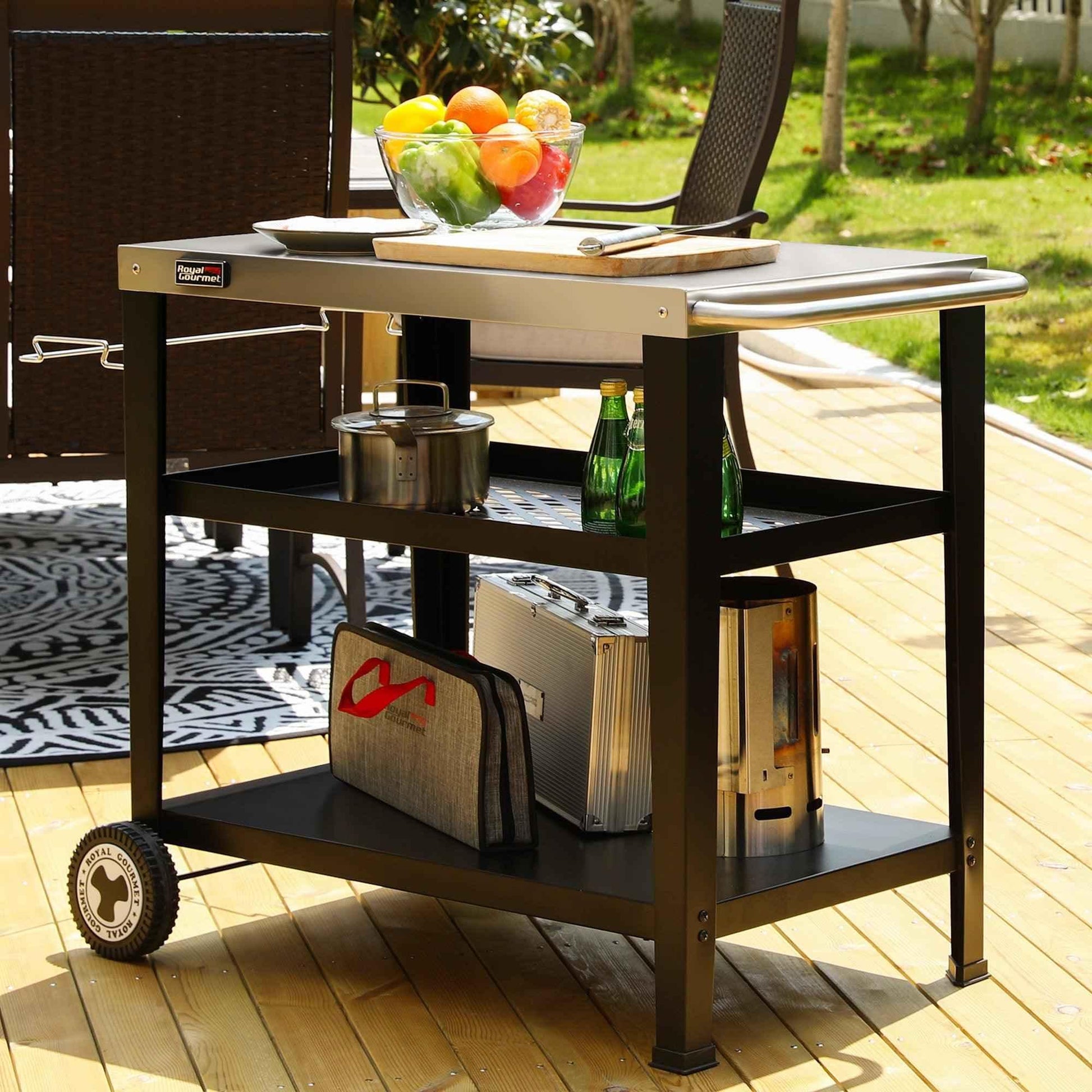3-Shelf Stainless Steel Grill Cart with Wheels - Royal Gourmet