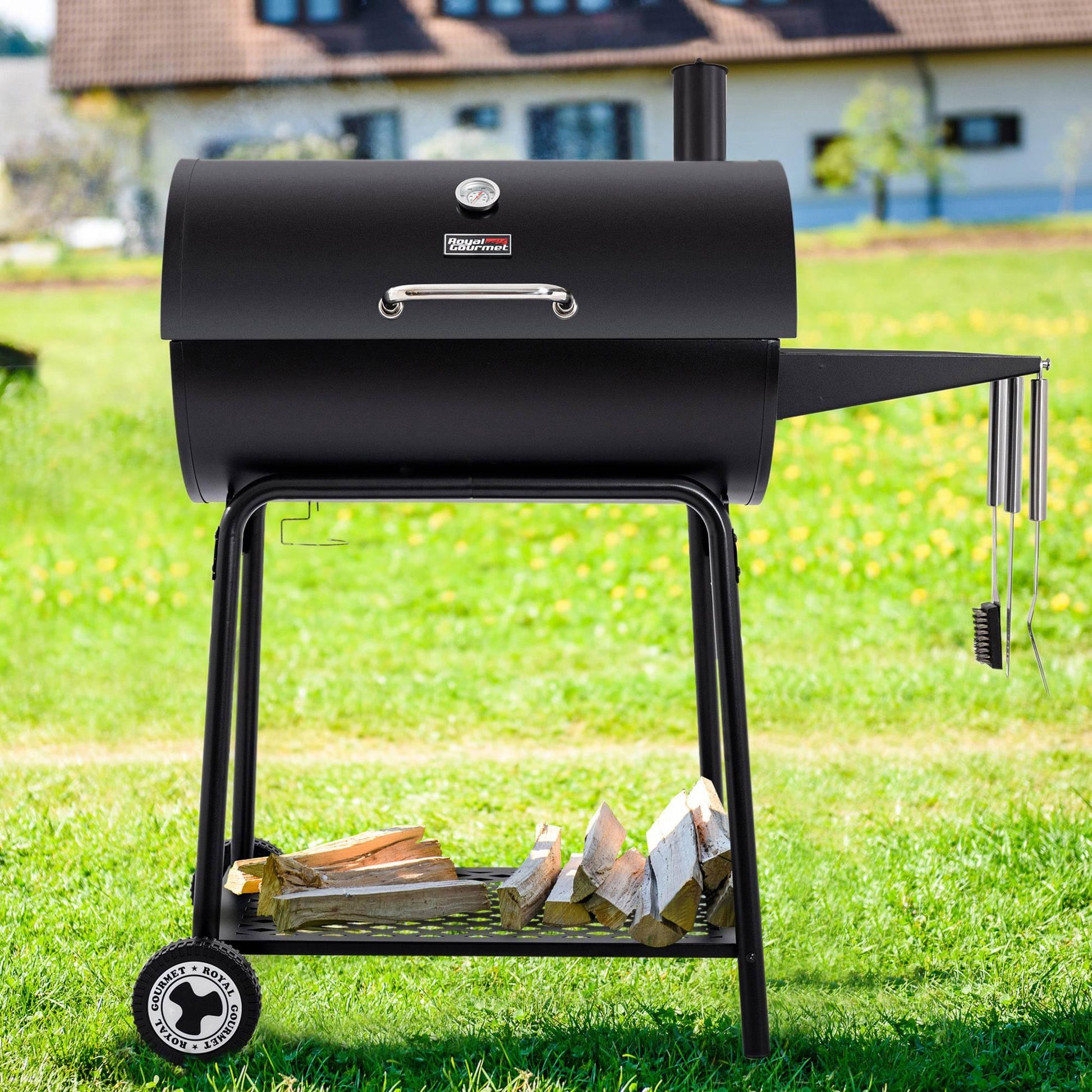 30-Inch Barrel Charcoal Grill with Side Table - Royal Gourmet