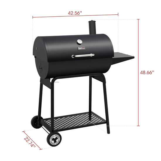 30-Inch Barrel Charcoal Grill with Side Table - Royal Gourmet