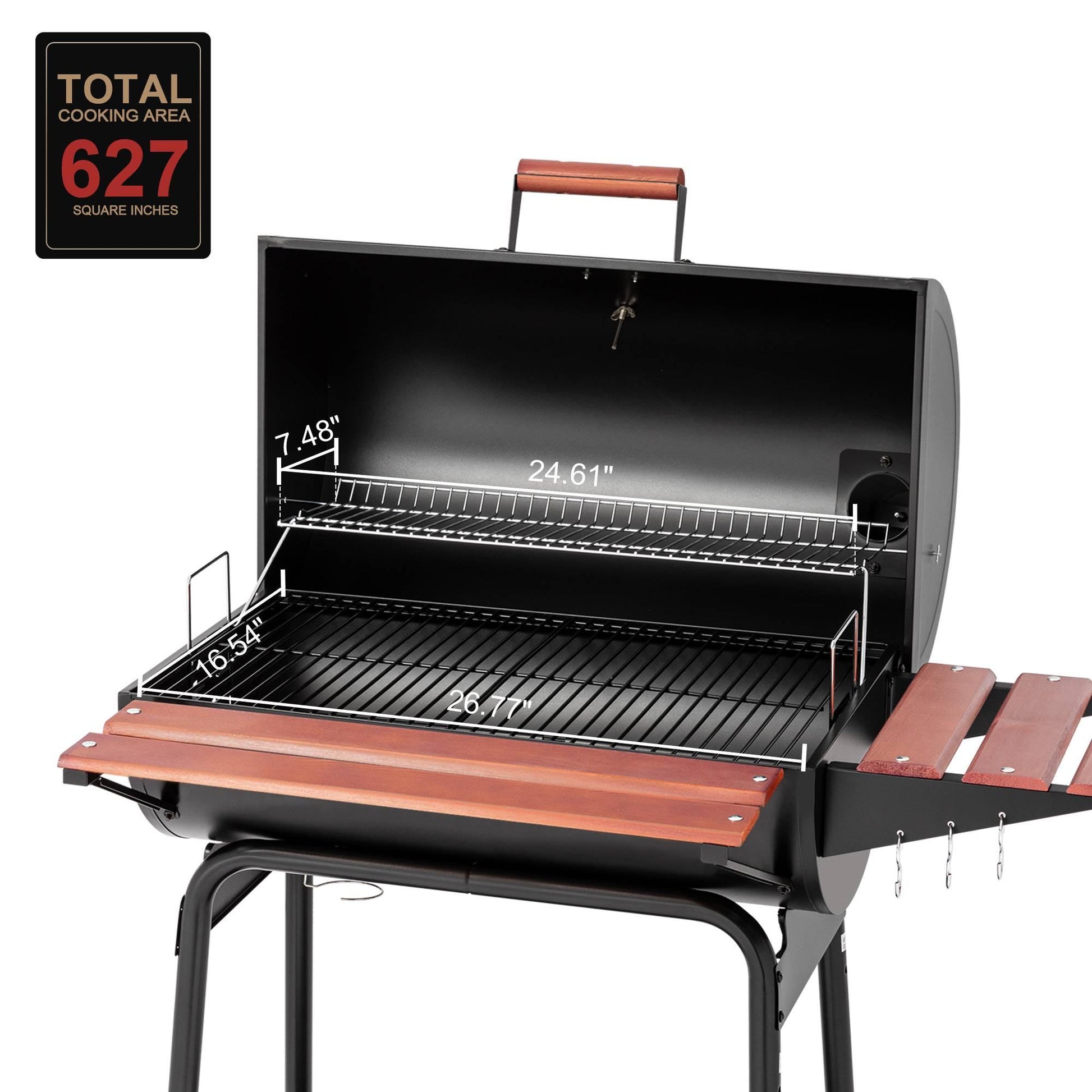 30-Inch Barrel Charcoal Grill with Wood-Painted Table - Royal Gourmet