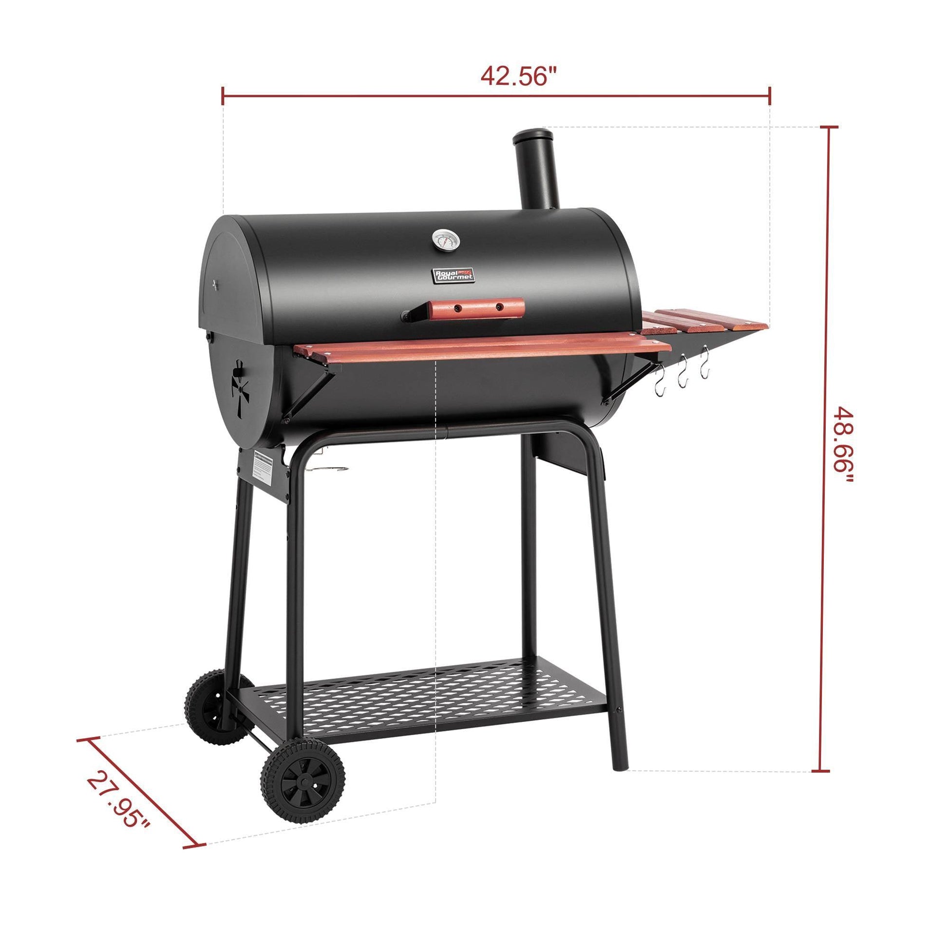 30-Inch Barrel Charcoal Grill with Wood-Painted Table - Royal Gourmet