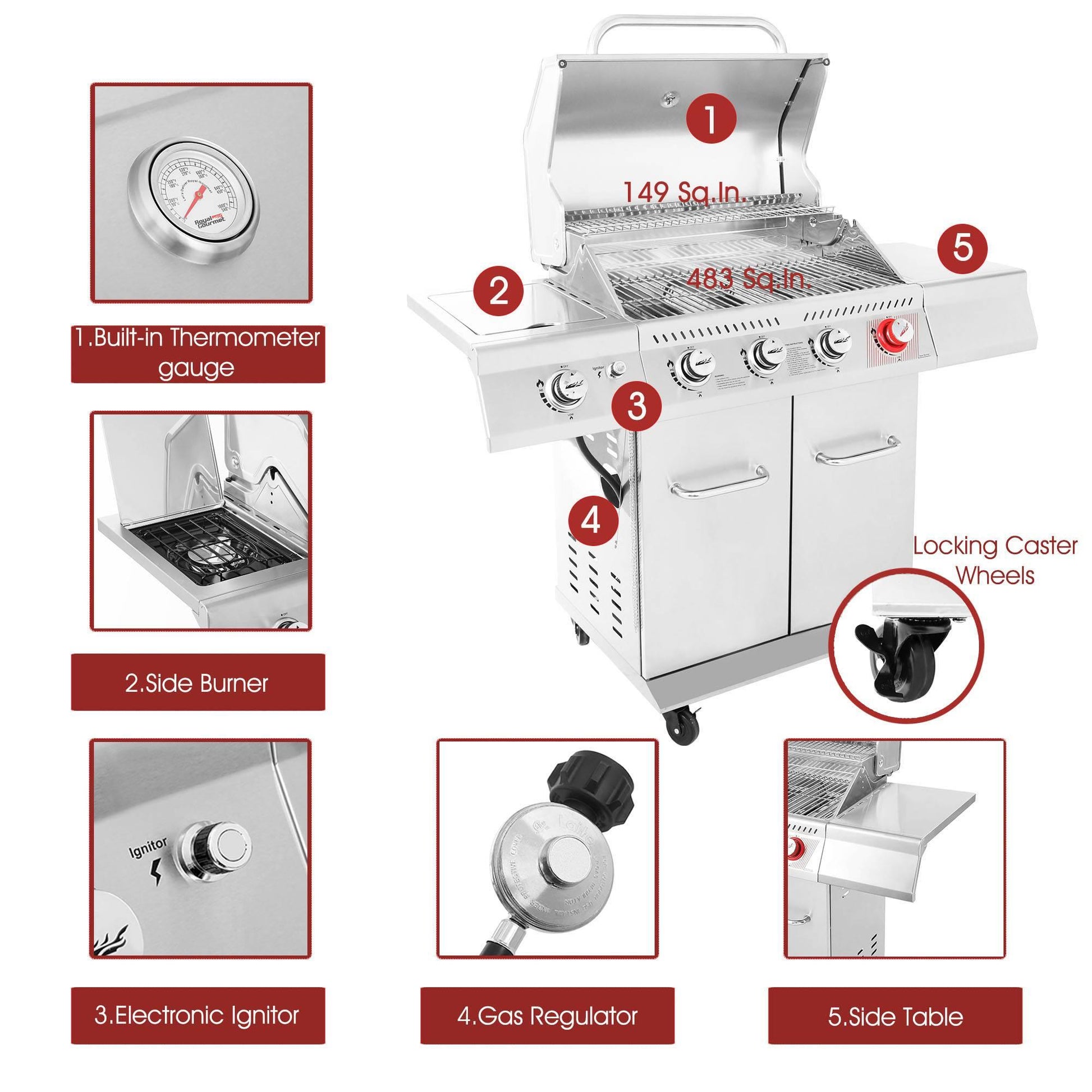 4-Burner Gas Grill with Side Burner - Royal Gourmet