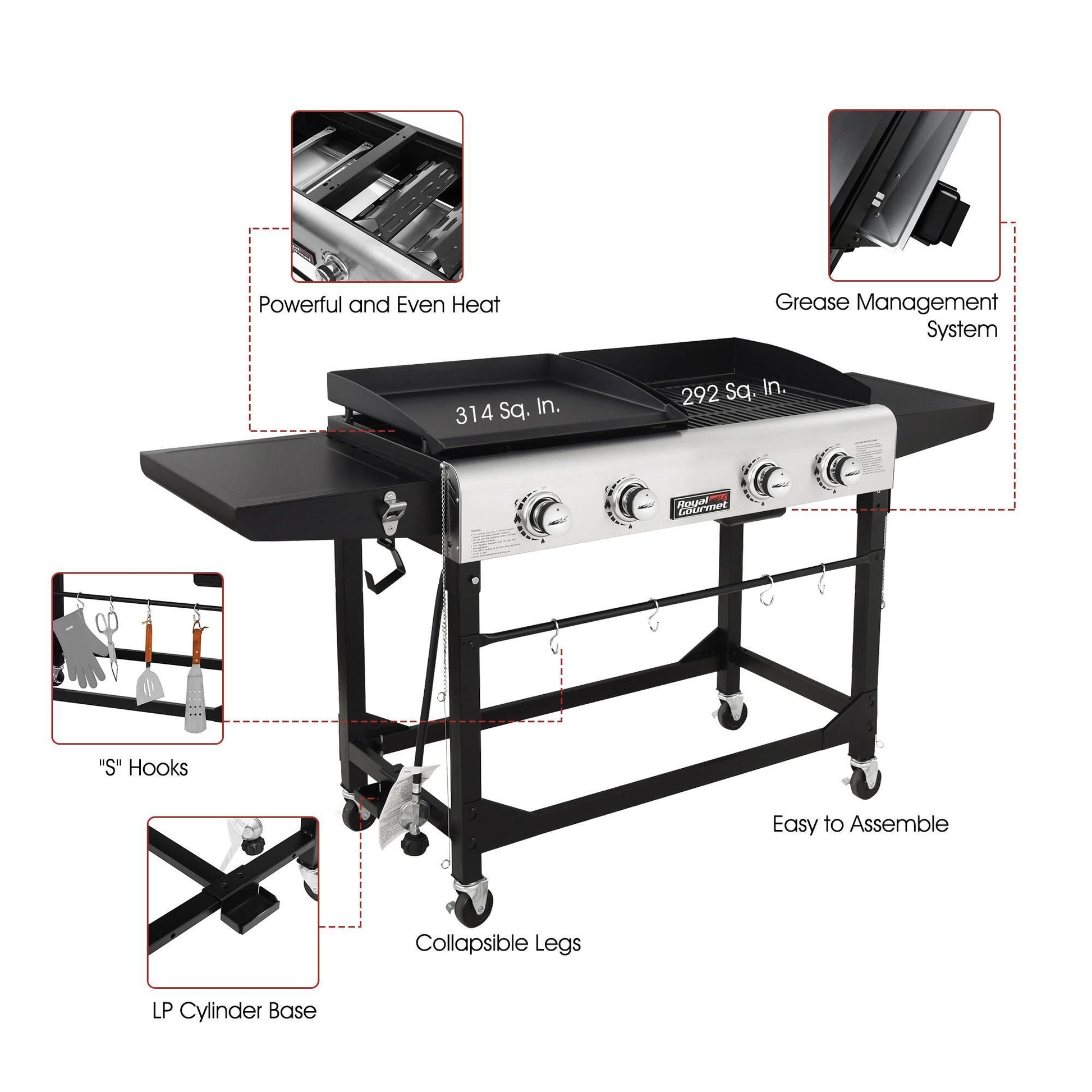 4-Burner Gas Grill and Griddle Combo with Cover - Royal Gourmet