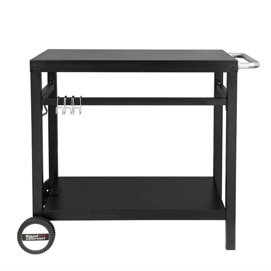 Black Double Shelf Grill Cart with Wheels