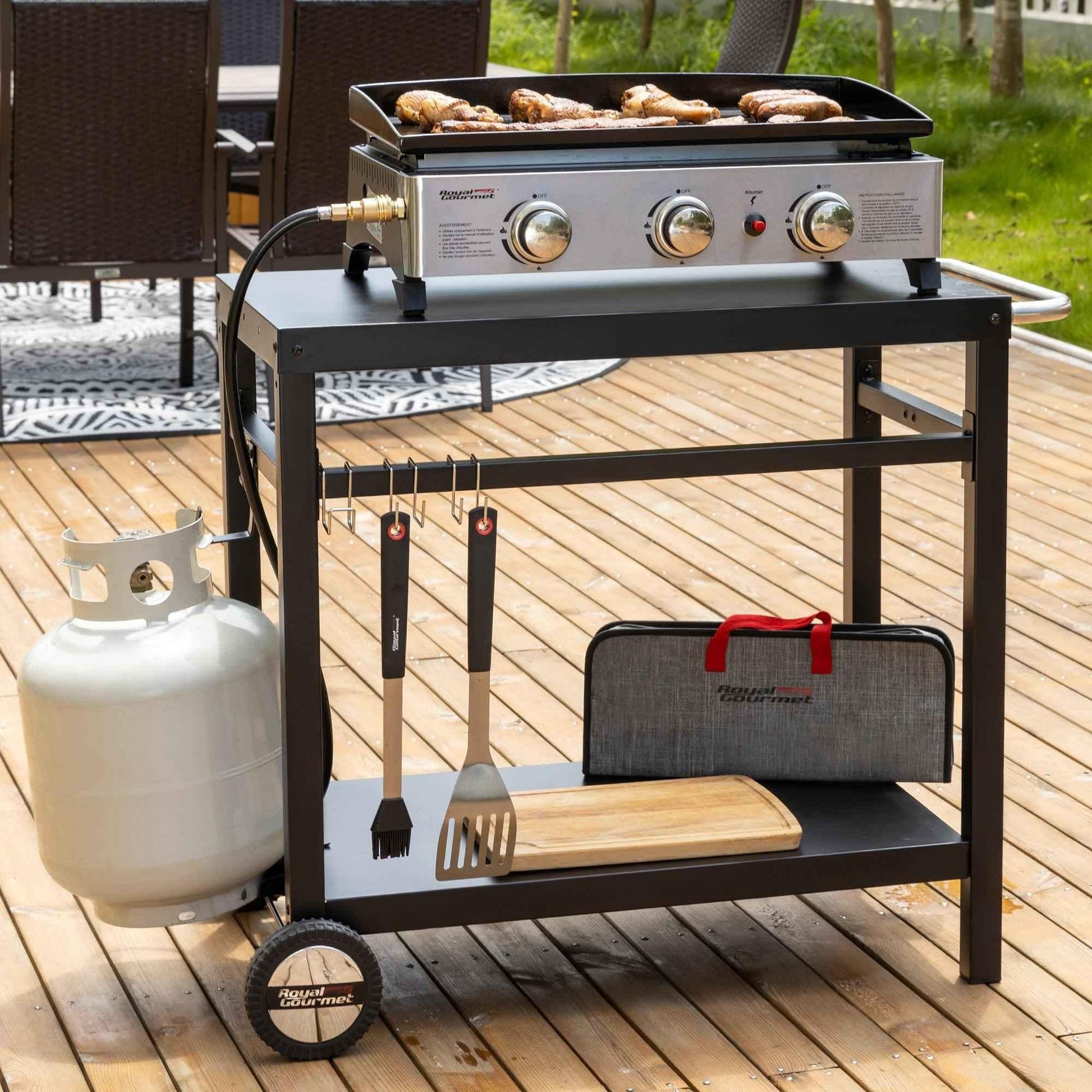 Black Double Shelf Grill Cart with Wheels - Royal Gourmet