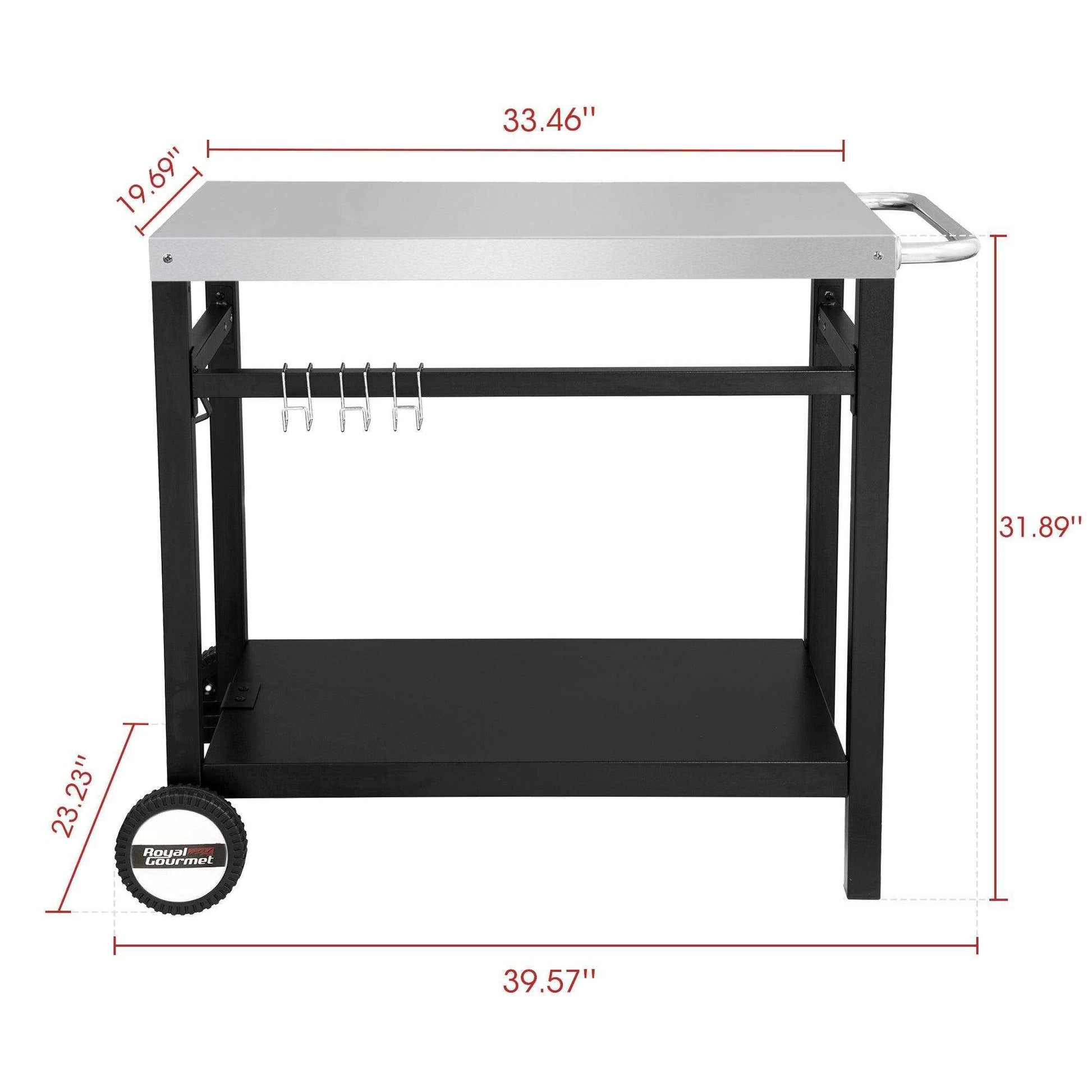 Double Shelf Stainless Steel Grill Cart with Wheels - Royal Gourmet