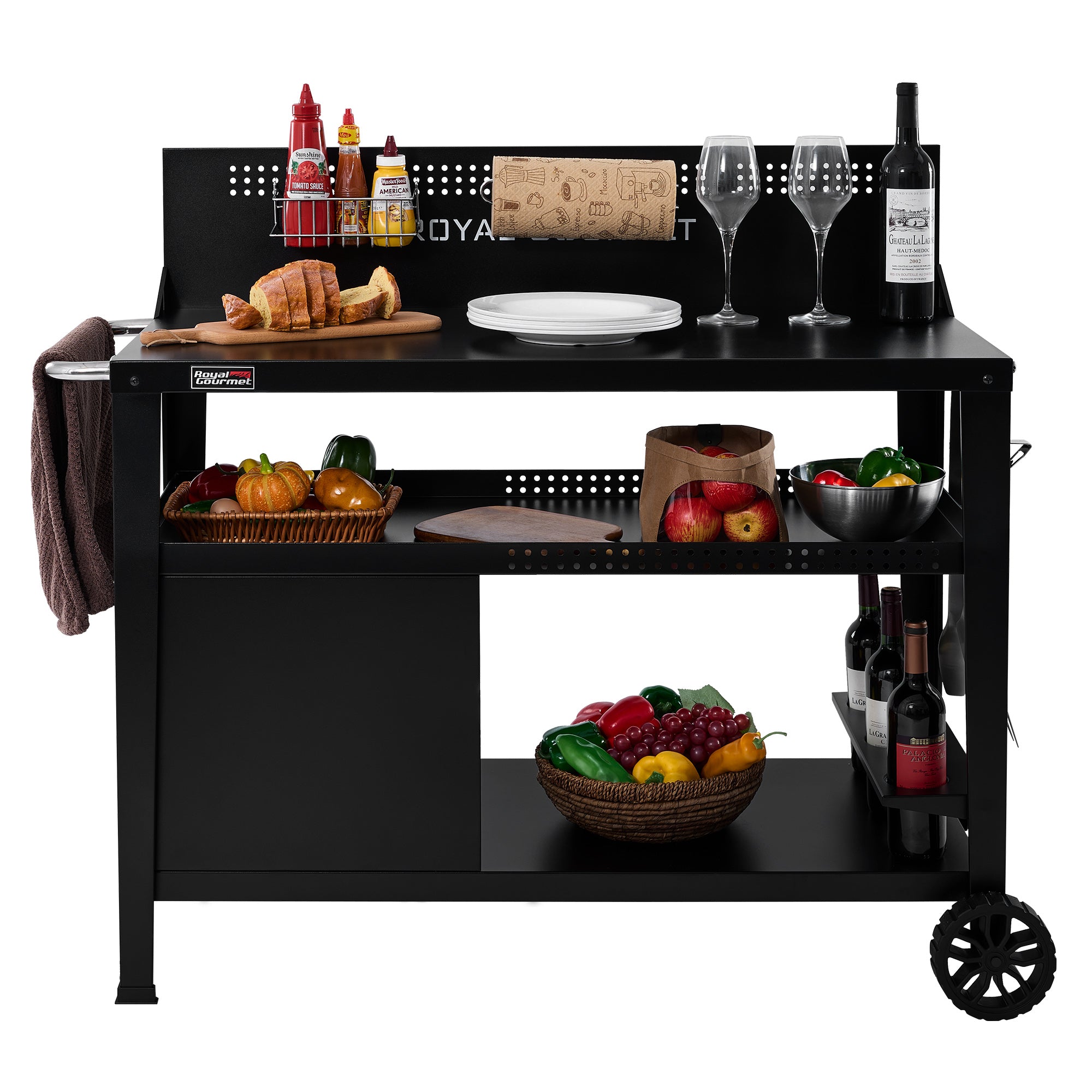 Royal Gourmet PC4401B 3-Tier BBQ Cart with Wind Guard | Outdoor