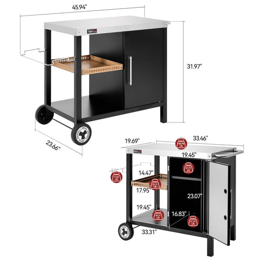 3-Tier Dining Cart with Storage Cabinet