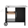 Royal Gourmet Black barbecue cart with a stainless steel top and wooden shelf on a white background.
