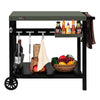 Outdoor kitchen cart with bottles, fruits, and vegetables on a white background