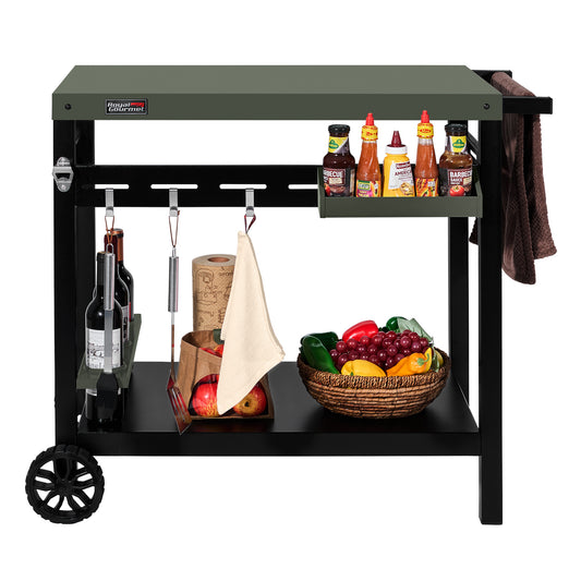 Royal Gourmet Grill Cart Table with Bottle Opener Indoor/Outdoor Easily Mobility with 2 Wheels and Multifunctional Side Handle