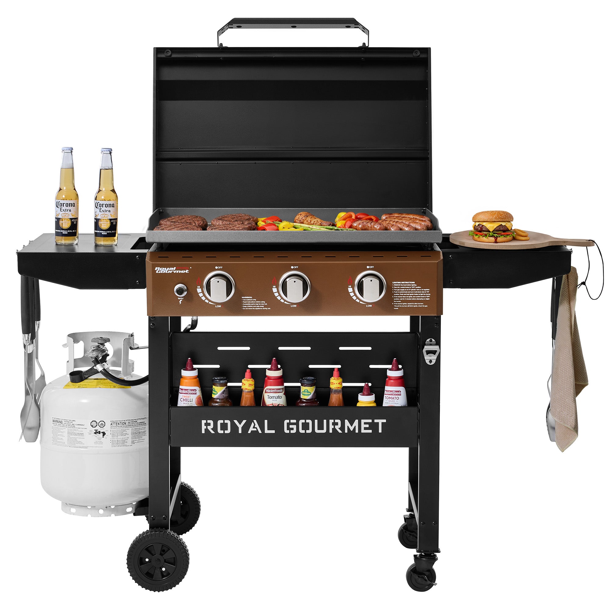 Royal Gourmet GB3000PY 3-Burner Gas Griddle with Hood | 39,000 BTU
