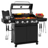 Royal Gourmet Black barbecue grill with food and utensils on a white background