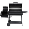 Black barbecue grill with side shelf on a white background