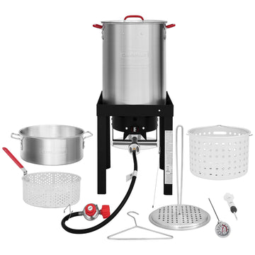 Creole Feast Aluminum 30 Qt. Turkey & 10 Qt. Fish Fryer Boiler Steamer Set
