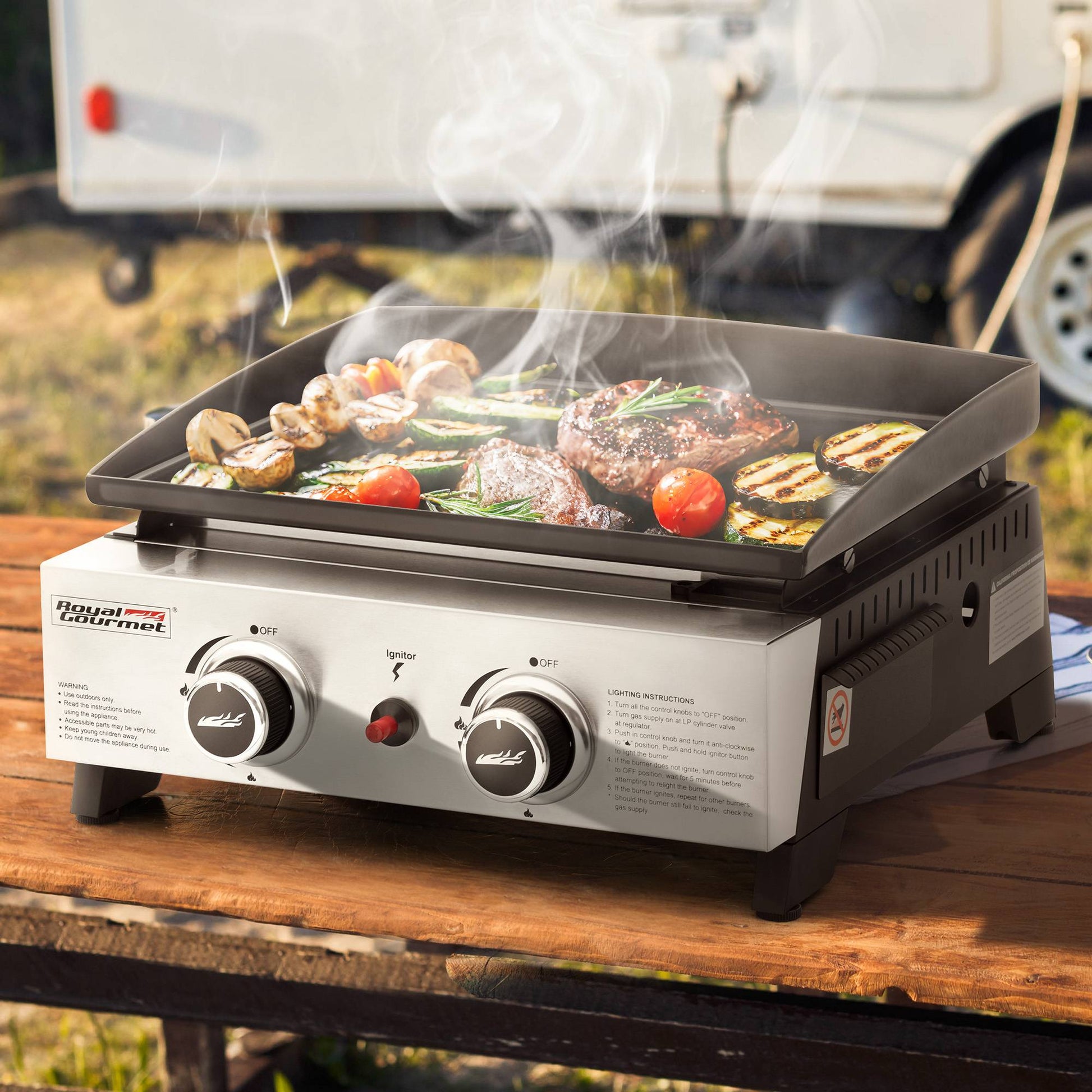 17-Inch 2-Burner Portable Grill Griddle Royal Gourmet