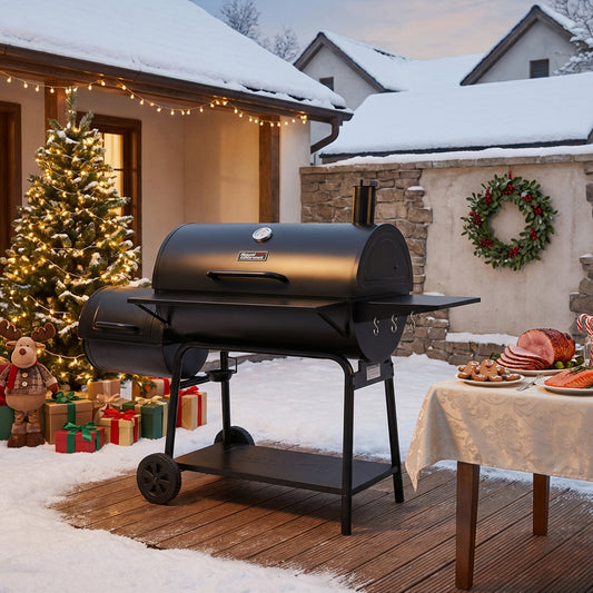 Charcoal Barrel Grill with Offset Smoker