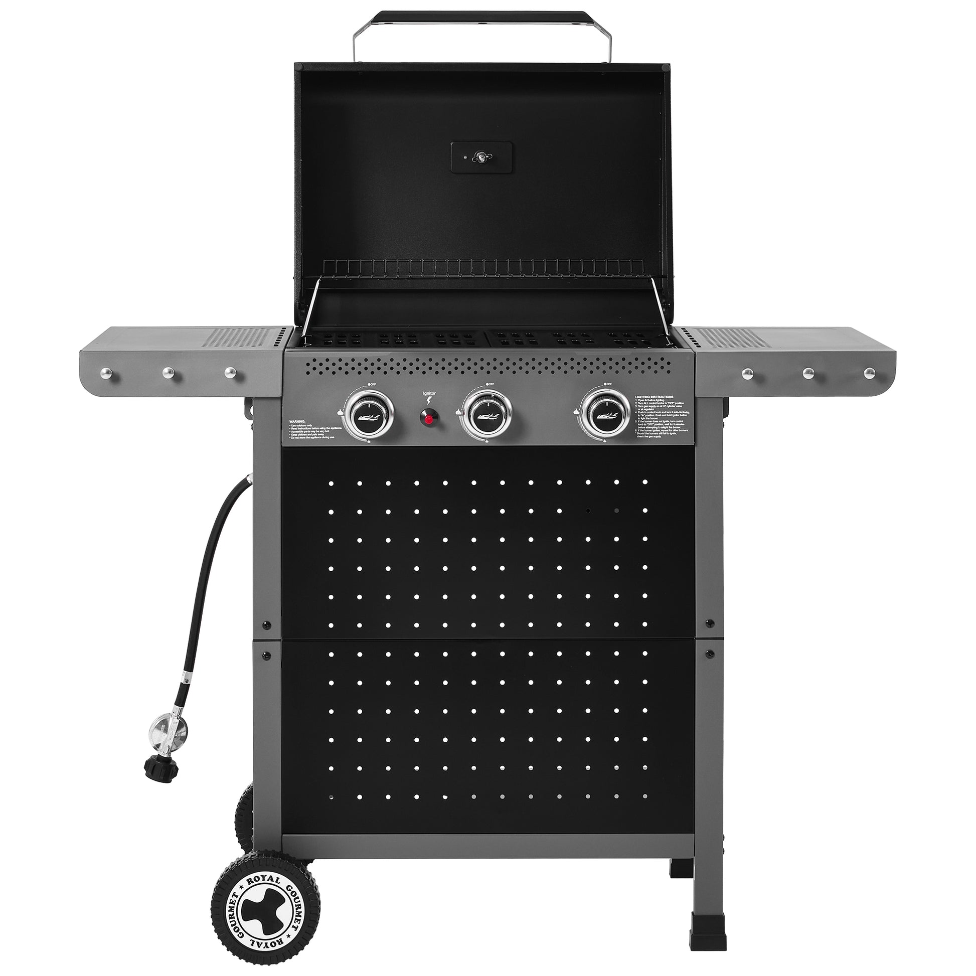 Royal Gourmet Black barbecue grill with wheels on a white background