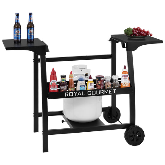 Royal Gourmet Black bar cart with food and drink items on a white background