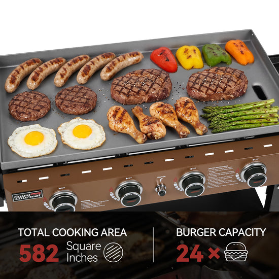 Royal Gourmet Cooktop with food items on a white background