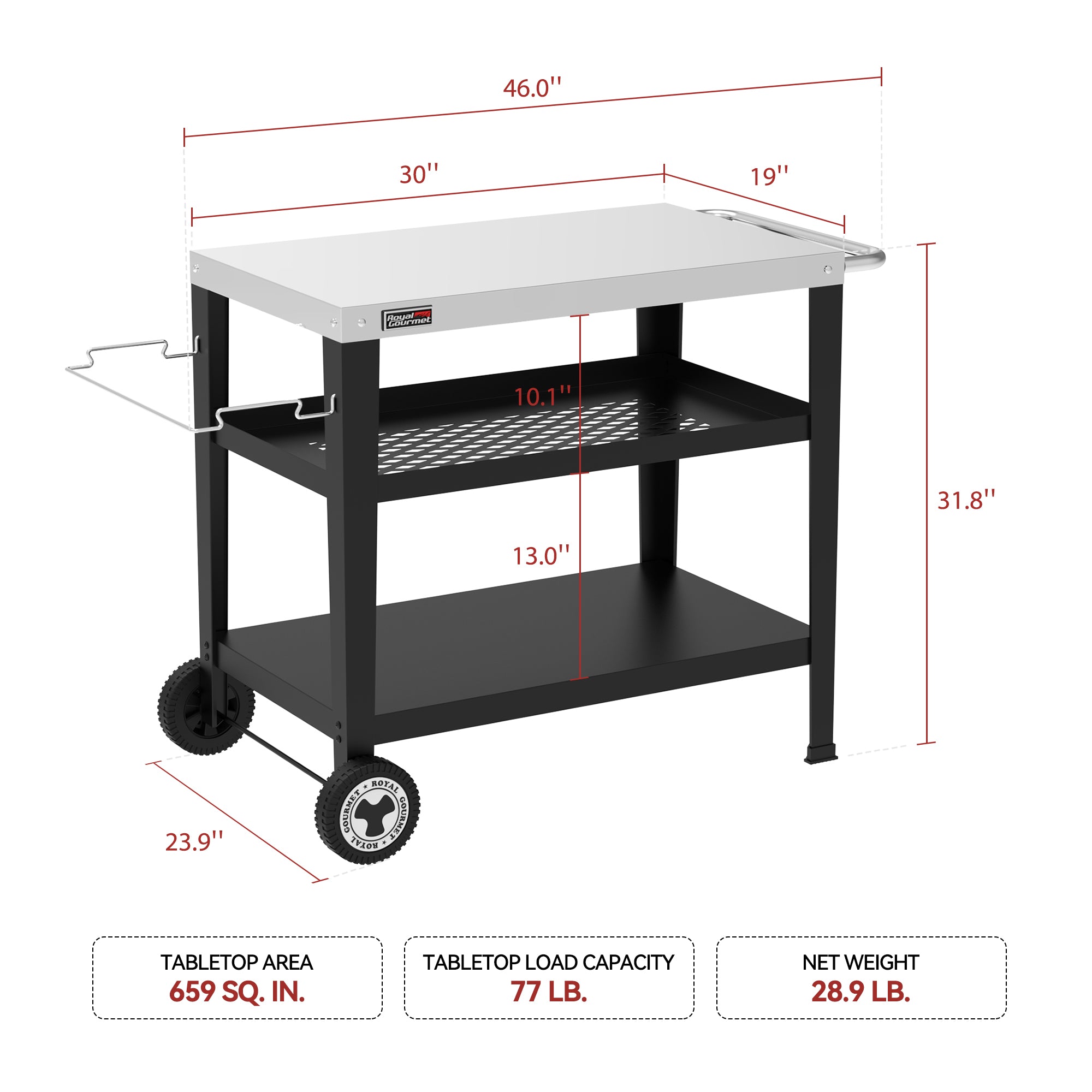 3-Shelf Stainless Steel Grill Cart with Wheels - Thumbnail 4