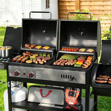 Gas & Charcoal Grill Combo with Offset Smoker