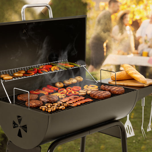 28-Inch Barrel Charcoal Grill with Side Table, 626 sq. in.