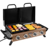 4-Burner Portable Propane Grill & Griddle Combo with Hood
