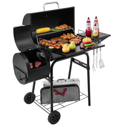 Royal Gourmet Barrel Charcoal Grill with Offset Smoker, Black