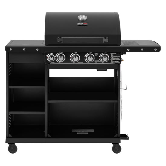 Black Royal Gourmet barbecue grill with multiple control knobs on a white background