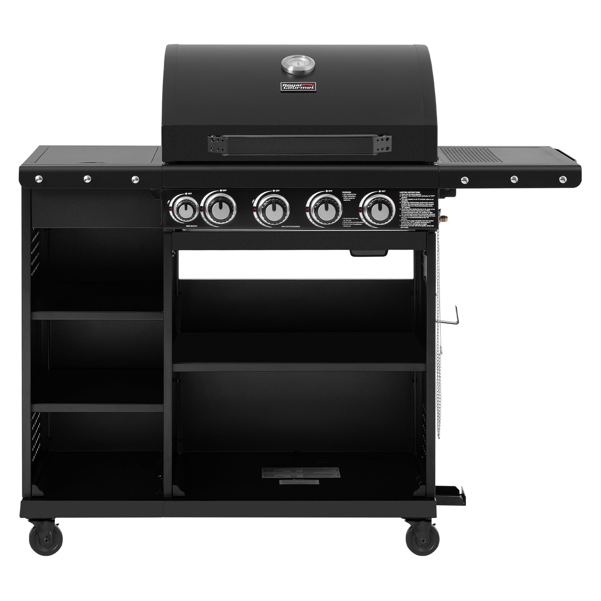 Black Royal Gourmet barbecue grill with multiple control knobs on a white background