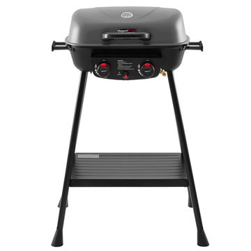 Portable 2-Burner Gas Grill with Stand and Shelf, Gray