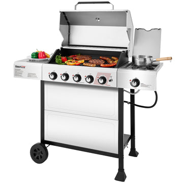 Royal Gourmet Stainless steel grill with cooking options on a white background
