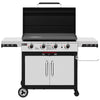 A 36-inch Royal Gourmet gas grill with side tables and a black lid, featuring a stainless steel control panel and lower cabinet, shown on a white background.