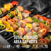 Royal Gourmet Grilled skewers with vegetables on a grill, featuring text about cooking capacity.