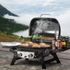 Royal Gourmet portable grill with food cooking outdoors near a scenic lake