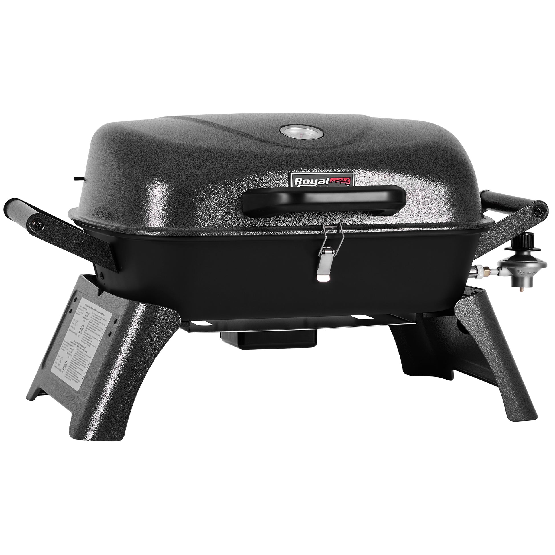 Black portable grill with 'Royal Gourmet' branding on a white background