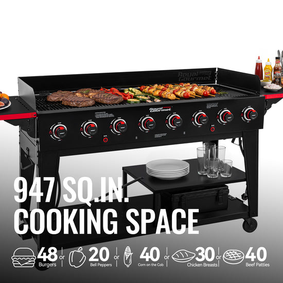 Royal Gourmet GB8003 dual-zone cooking area with 947 sq. in. grilling surface