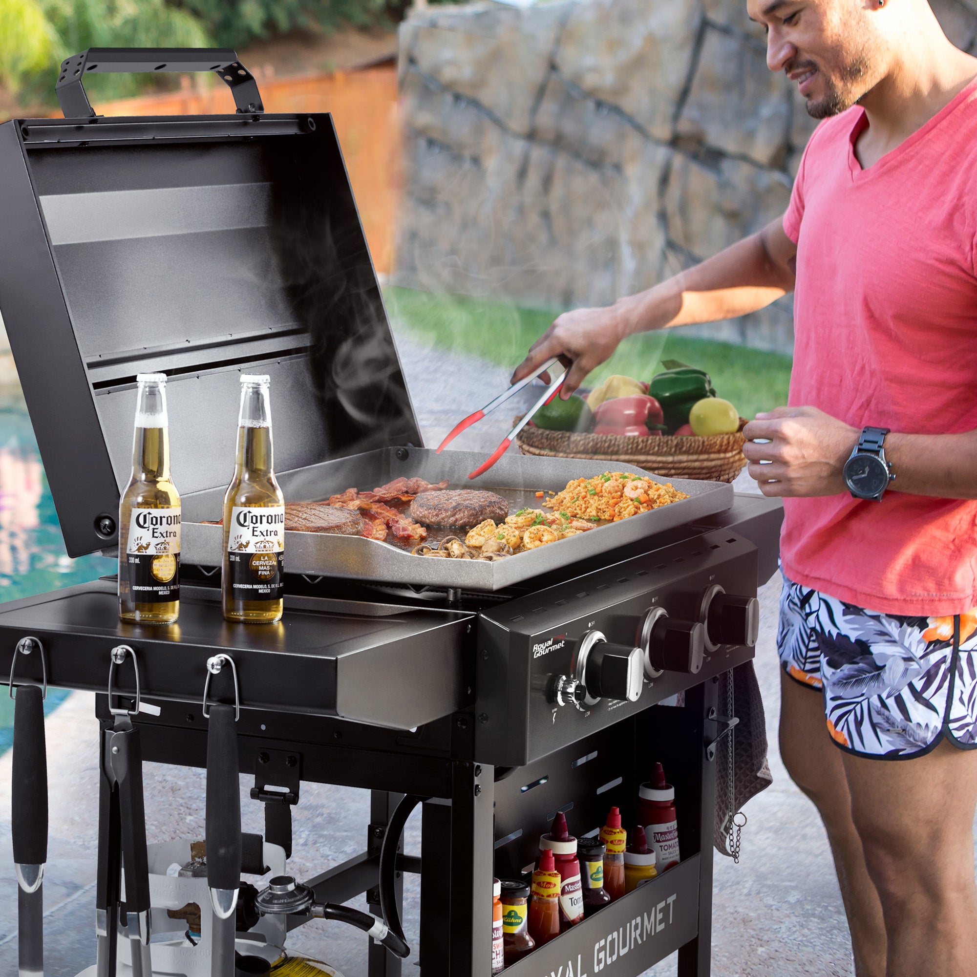 Royal Gourmet GB3000PB 3-Burner Gas Griddle with Hood | 39,000 BTU