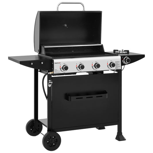 4-Burner Gas Grill with Side Burner, Black