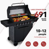 Black Royal Gourmet barbecue grill with cooking space details on a white background