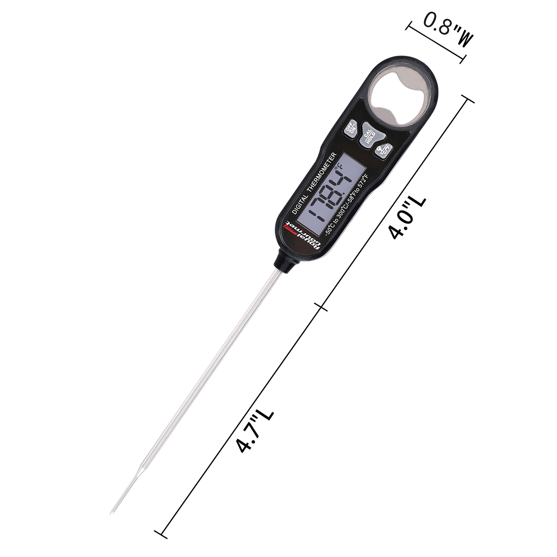 Royal Gourmet Digital thermometer with measurements on a white background