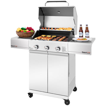 Royal Gourmet Gas grill with food and drinks on a white background