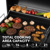 Royal Gourmet Grill with various meats, vegetables, and text indicating cooking capacity.